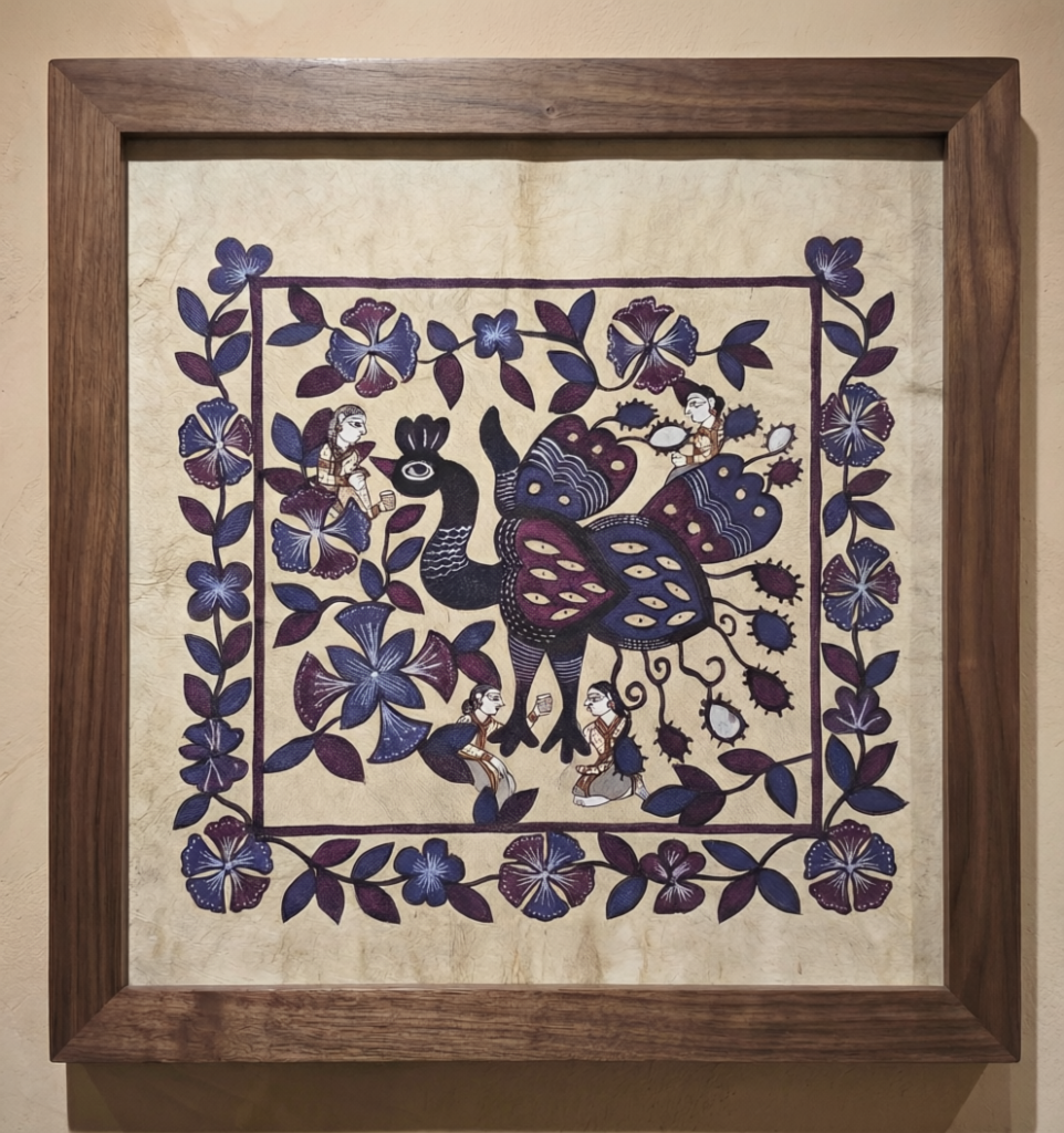 Handpainted Sohrai Peacock Painting