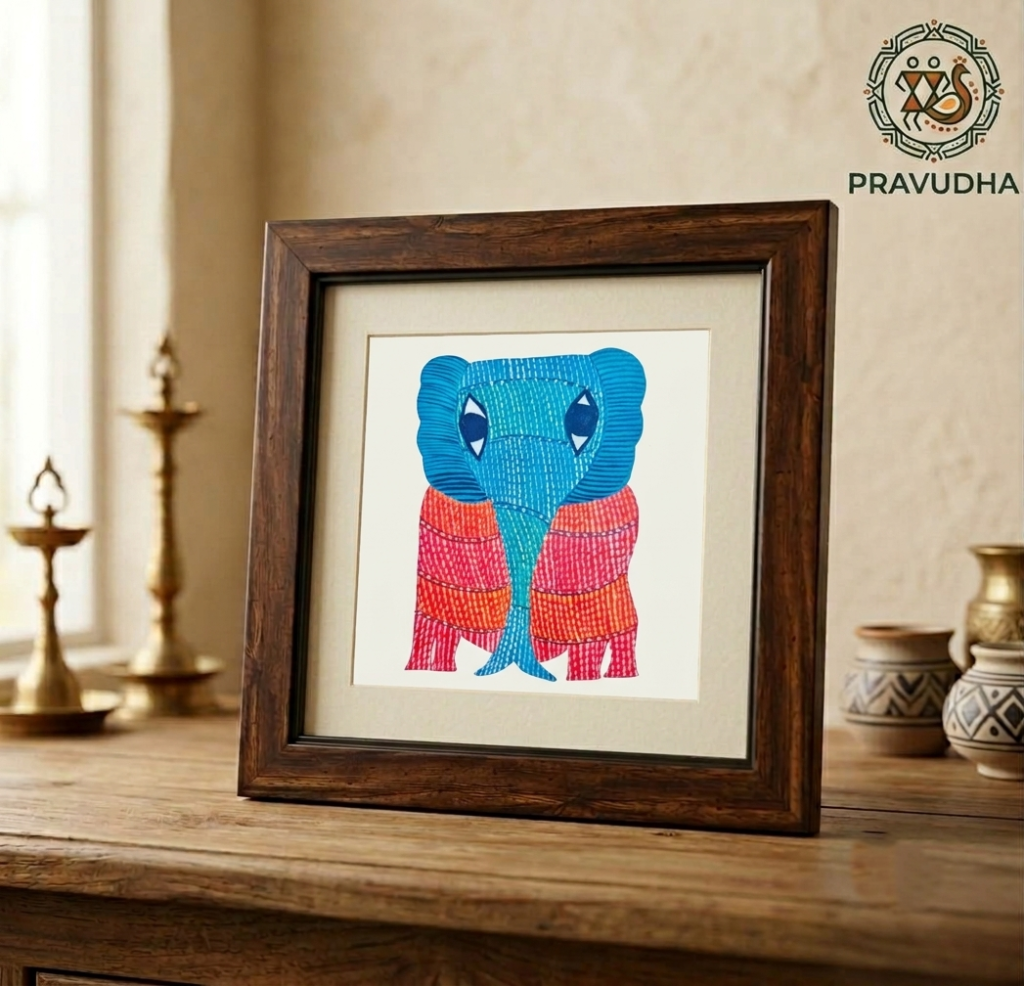 Handpainted Joyful GOND Forest Elephant