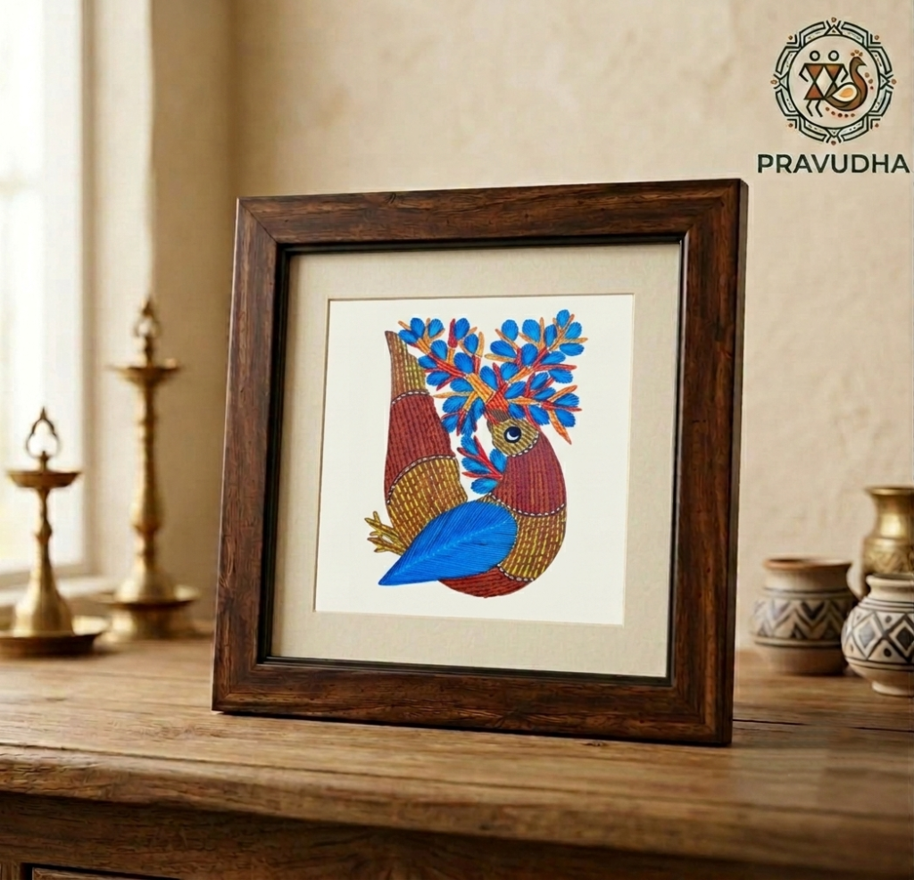 Handpainted Vibrant Antlered GOND Bird